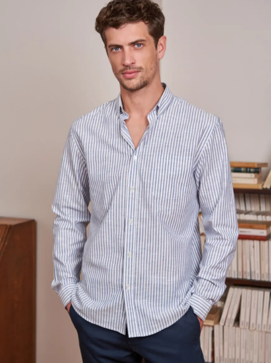 Chemise chambray Émile rayé bleu