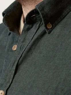 Chemise lin chevrons vert forêt