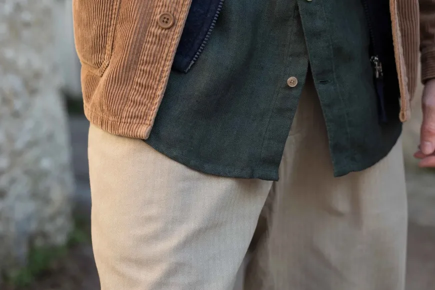 Chemise lin chevrons vert forêt