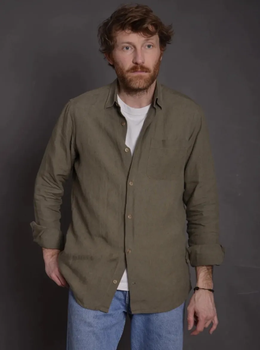 Chemise lin vert foncé