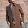 Manteau Ezra mi-long en laine non teinte foncé