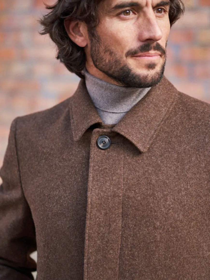 Manteau Ezra mi-long en laine non teinte foncé