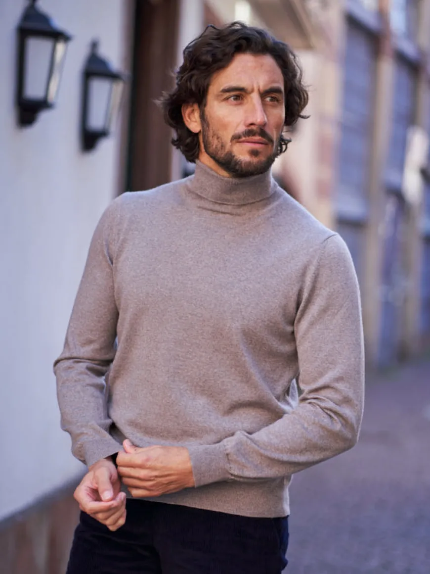 Pull col roulé en laine Henry beige