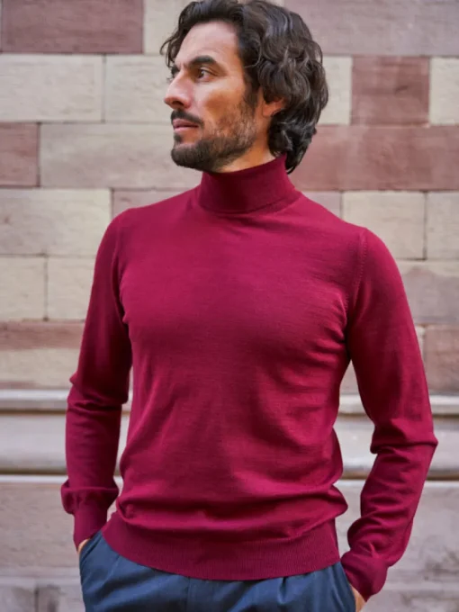Pull col roulé en laine Henry bordeaux