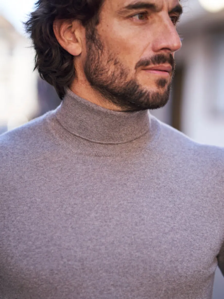 Pull col roulé en laine Henry beige