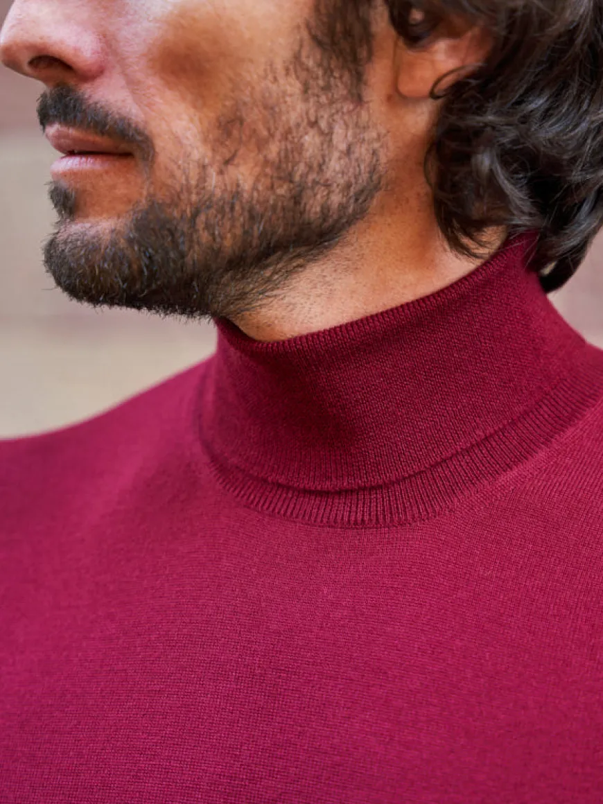 Pull col roulé en laine Henry bordeaux