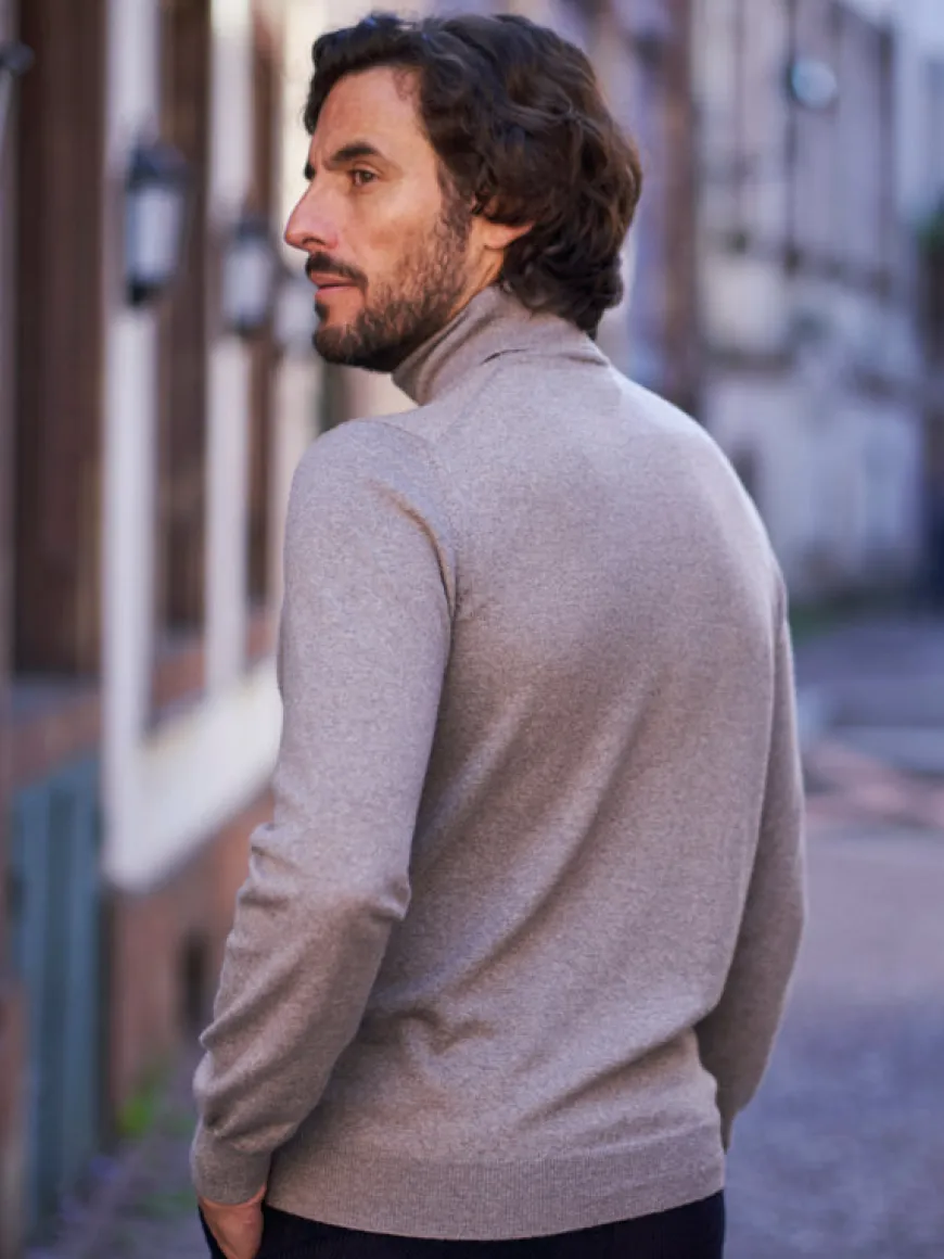 Pull col roulé en laine Henry beige