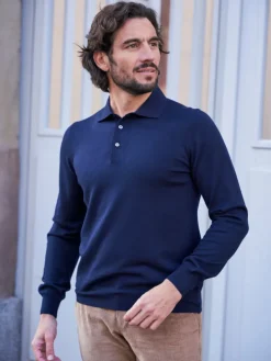 Pull en laine col polo Jonas bleu marine