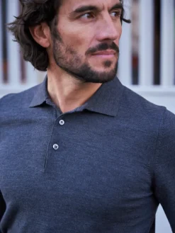 Pull en laine col polo Jonas gris foncé