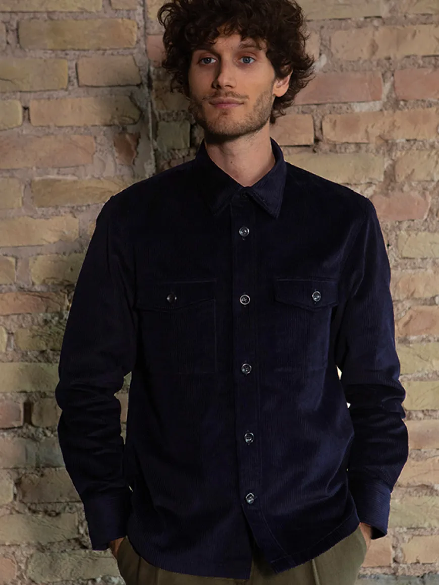 Sur-chemise Zach corduroy bleu marine