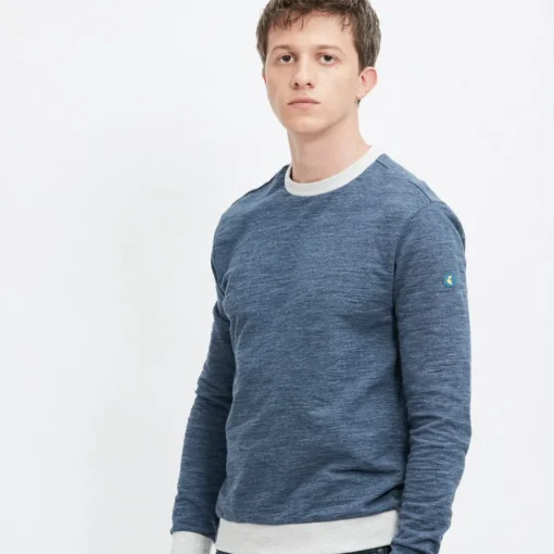 Sweat col rond bleu - gris